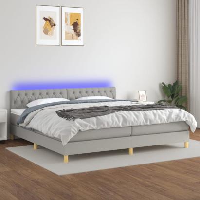 Pat cu arcuri, saltea și LED, gri deschis, 200x200 cm, textil GartenMobel Dekor