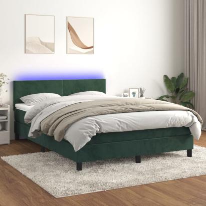 Pat cu arcuri, saltea și LED, gri închis, 140x200 cm, catifea GartenMobel Dekor