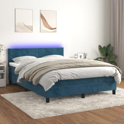 Pat cu arcuri, saltea și LED, gri închis, 140x200 cm, catifea GartenMobel Dekor