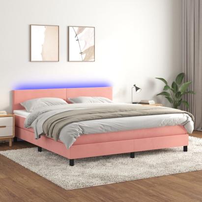 Pat continental cu saltea & LED, roz, 120x200 cm, catifea GartenMobel Dekor