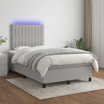 Pat cu arcuri, saltea și LED, gri deschis, 120x200 cm, textil GartenMobel Dekor