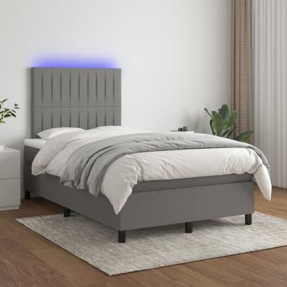 Pat cu arcuri, saltea și LED, gri închis, 120x200 cm, textil GartenMobel Dekor