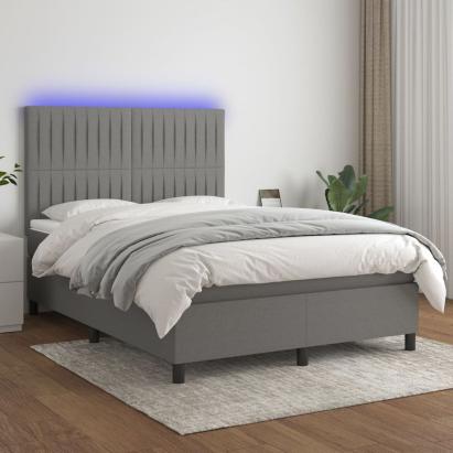 Pat cu arcuri, saltea și LED, gri închis, 140x200 cm, textil GartenMobel Dekor