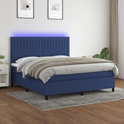 Pat cu arcuri, saltea și LED, albastru, 160x200 cm, textil GartenMobel Dekor