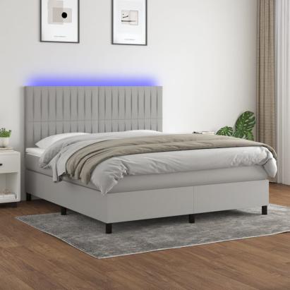 Pat cu arcuri, saltea și LED, gri deschis, 180x200 cm, textil GartenMobel Dekor