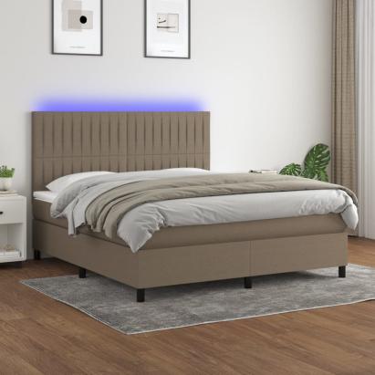 Pat cu arcuri, saltea și LED, gri taupe, 180x200 cm, textil GartenMobel Dekor
