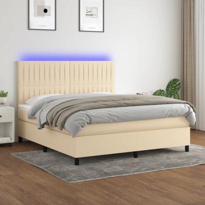 Pat cu arcuri, saltea și LED, crem, 180x200 cm, textil GartenMobel Dekor