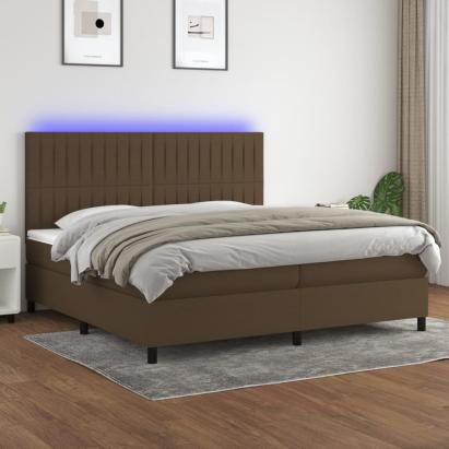 Pat cu arcuri, saltea și LED, maro închis, 200x200 cm, textil GartenMobel Dekor