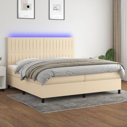 Pat cu arcuri, saltea și LED, crem, 200x200 cm, textil GartenMobel Dekor