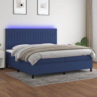 Pat cu arcuri, saltea și LED, albastru, 200x200 cm, textil GartenMobel Dekor