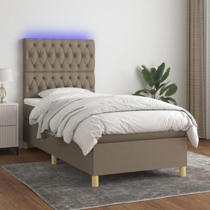 Pat cu arcuri, saltea și LED, gri taupe, 80x200 cm, textil GartenMobel Dekor