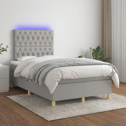 Pat cu arcuri, saltea și LED, gri deschis, 120x200 cm, textil GartenMobel Dekor