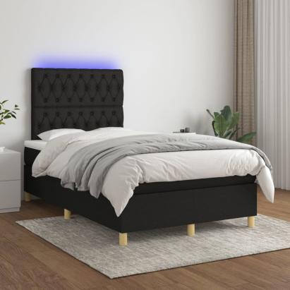 Pat cu arcuri, saltea și LED, negru, 120x200 cm, textil GartenMobel Dekor