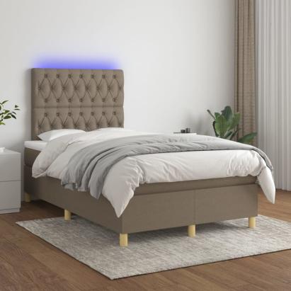Pat cu arcuri, saltea și LED, gri taupe, 120x200 cm, textil GartenMobel Dekor