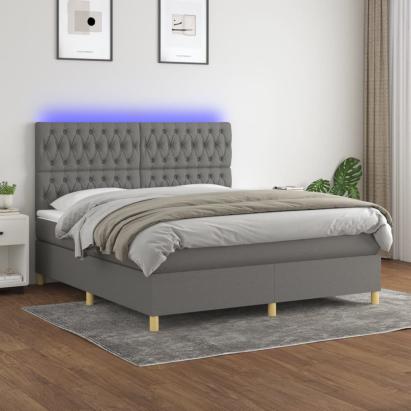 Pat cu arcuri, saltea și LED, gri închis, 160x200 cm, textil GartenMobel Dekor