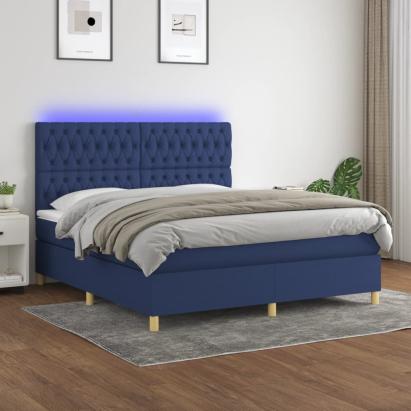 Pat cu arcuri, saltea și LED, albastru, 160x200 cm, textil GartenMobel Dekor