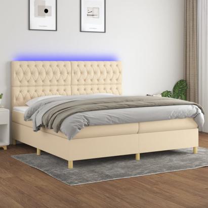 Pat cu arcuri, saltea și LED, crem, 200x200 cm, textil GartenMobel Dekor