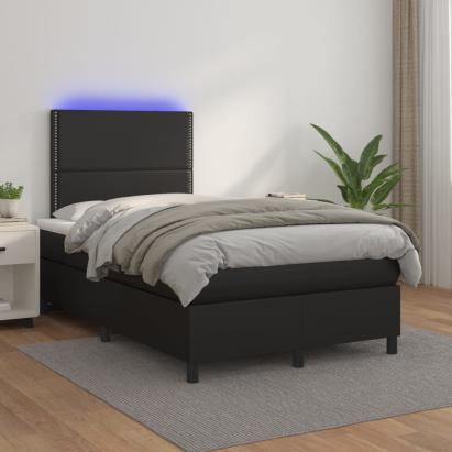 Pat cu arcuri, saltea și LED, negru, 120x200cm, piele ecologică GartenMobel Dekor