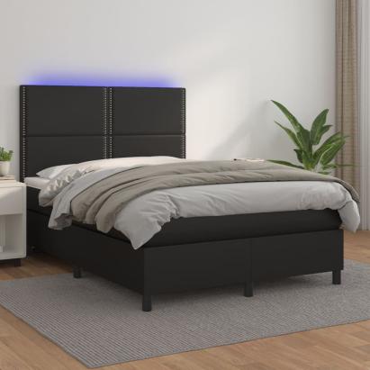 Pat box spring cu saltea, negru, 140x190 cm, piele ecologică GartenMobel Dekor