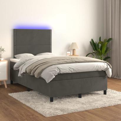 Pat cu arcuri, saltea și LED, gri închis, 120x200 cm, catifea GartenMobel Dekor