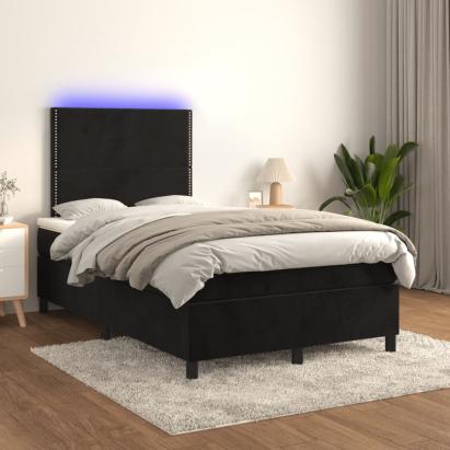 Pat cu arcuri, saltea și LED, negru, 120x200 cm, catifea GartenMobel Dekor