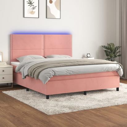 Pat continental cu saltea & LED, roz, 120x200 cm, catifea GartenMobel Dekor