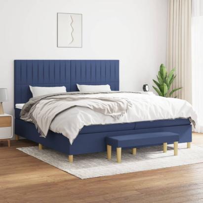 Pat box spring cu saltea, albastru, 200x200 cm, textil GartenMobel Dekor