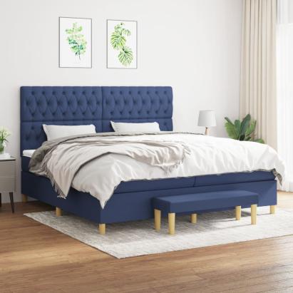 Pat box spring cu saltea, albastru, 200x200 cm, textil GartenMobel Dekor