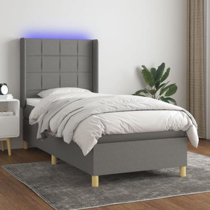 Pat cu arcuri, saltea și LED, gri închis, 80x200 cm, textil GartenMobel Dekor