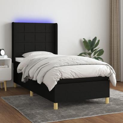 Pat cu arcuri, saltea și LED, negru, 80x200 cm, textil GartenMobel Dekor