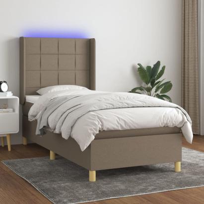 Pat cu arcuri, saltea și LED, gri taupe, 90x200 cm, textil GartenMobel Dekor