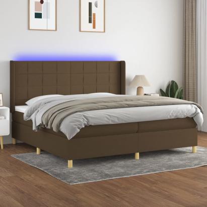 Pat cu arcuri, saltea și LED, maro închis, 200x200 cm, textil GartenMobel Dekor