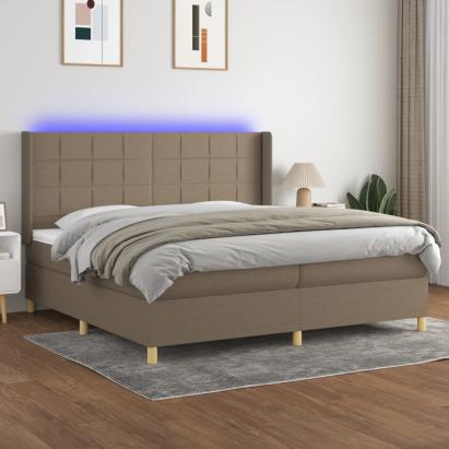 Pat cu arcuri, saltea și LED, gri taupe, 200x200 cm, textil GartenMobel Dekor