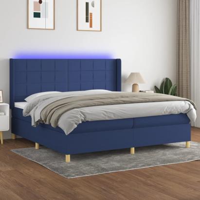 Pat cu arcuri, saltea și LED, albastru, 200x200 cm, textil GartenMobel Dekor