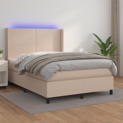 Pat box spring cu saltea, cappuccino, 140x190cm piele ecologică GartenMobel Dekor