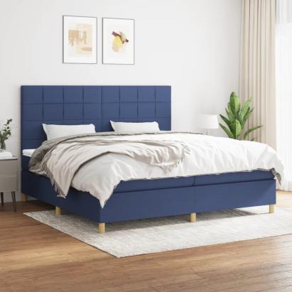 Pat box spring cu saltea, albastru, 200x200 cm, textil GartenMobel Dekor