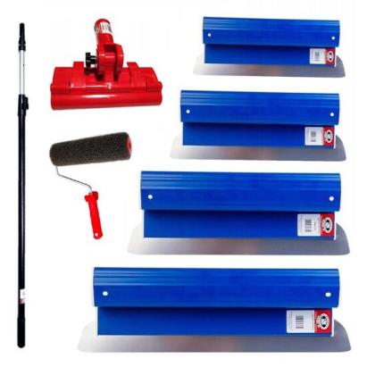 Set 4 gletiere profesionale, inox, 25, 40, 60, 80 cm, suport, maner prelungitor 1.2-2.2 m, rola gletuit, Ergolite GartenVIP DiyLine