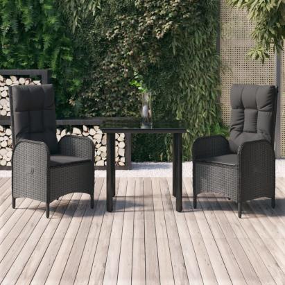 Set mobilier de grădină cu perne, 3 piese, negru, poliratan GartenMobel Dekor