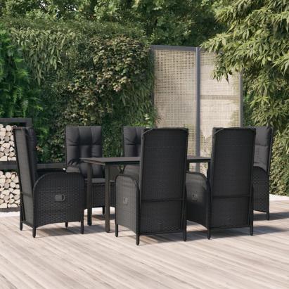 Set mobilier de grădină cu perne, 7 piese, negru, poliratan GartenMobel Dekor