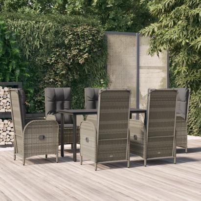 Set mobilier de grădină cu perne, 7 piese, negru/gri, poliratan GartenMobel Dekor