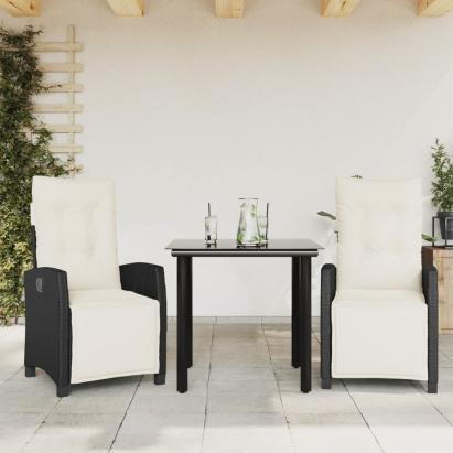 Set mobilier de grădină cu perne, 3 piese, negru, poliratan GartenMobel Dekor