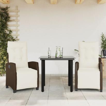 Set mobilier de grădină cu perne, 3 piese, maro, poliratan GartenMobel Dekor