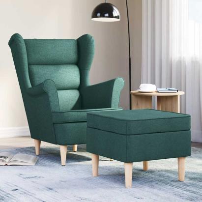 Fotoliu cu taburet pentru picioare, verde închis, textil GartenMobel Dekor