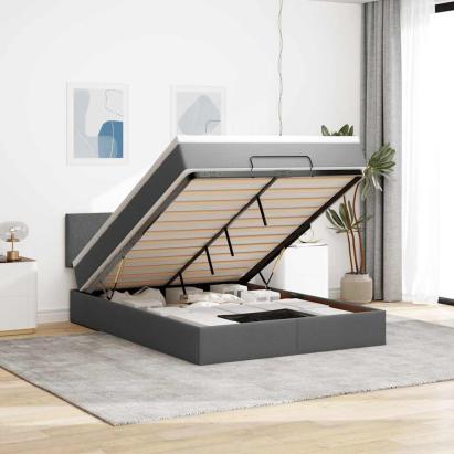 Pat otoman cu saltea și LED-uri țesătură gri închis 140x200 cm GartenMobel Dekor