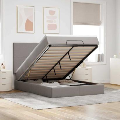 Cadru de pat otoman cu saltea Taupe 140x200cm Material GartenMobel Dekor