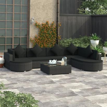 Set mobilier de grădină cu perne, 8 piese, negru, poliratan  GartenMobel Dekor