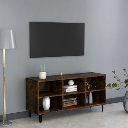 Comodă TV, picioare din metal, stejar fumuriu, 103,5x30x50 cm GartenMobel Dekor