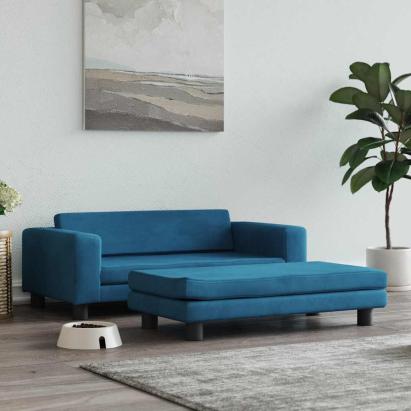 Pat pentru câini cu extensie, albastru, 100x50x30 cm, catifea GartenMobel Dekor