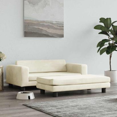 Pat pentru câini cu extensie, crem, 100x50x30 cm, catifea GartenMobel Dekor