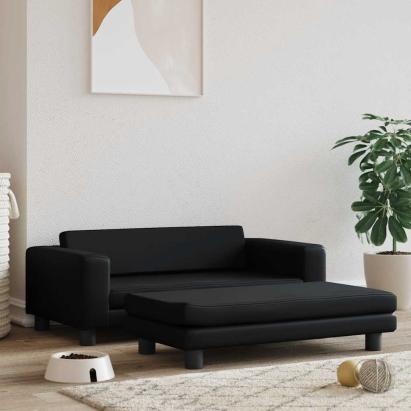 Pat pentru câini cu extensie, negru, 100x50x30 cm, piele eco GartenMobel Dekor